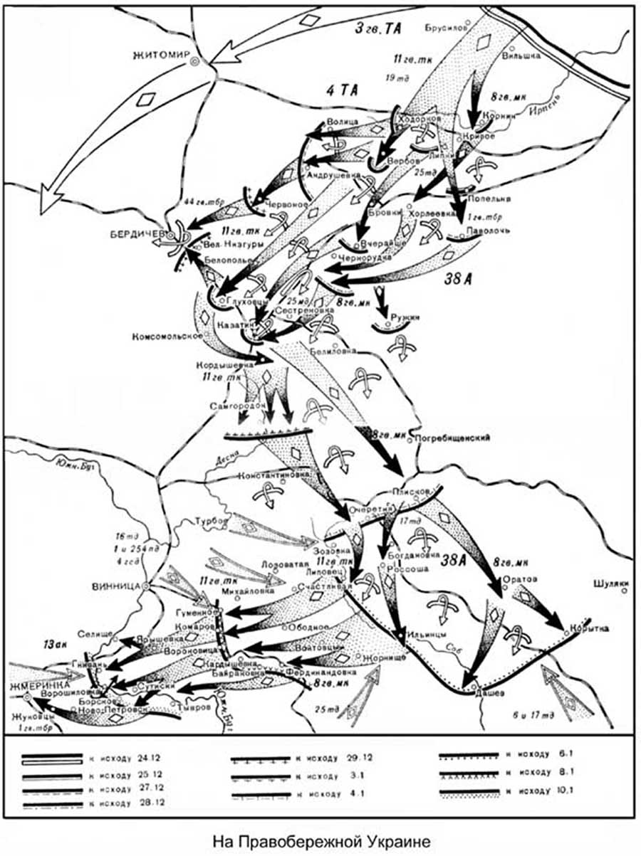Схема боевых действий в Житомирско-Бердичевской наступательной операции